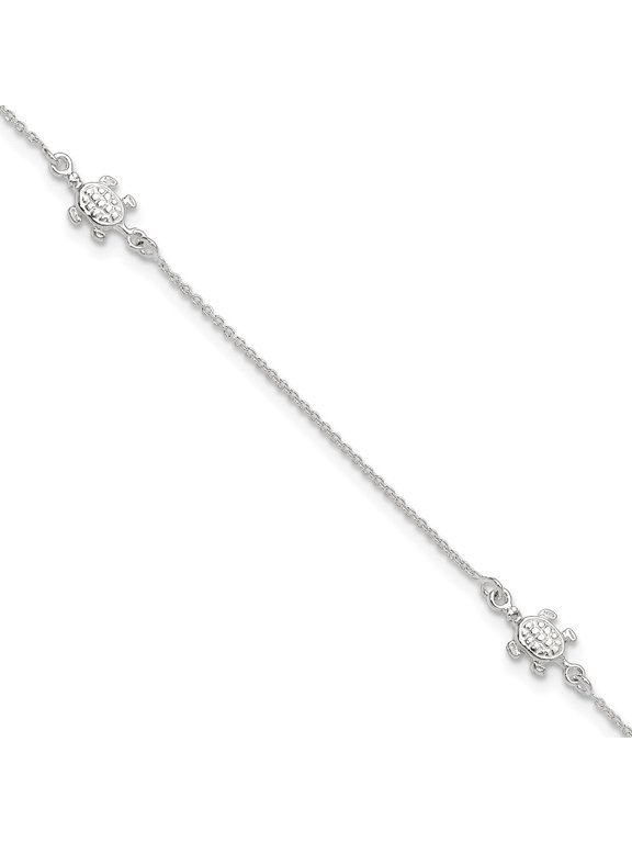 Fine Jewelry 925 Sterling Silver Turtle Anklet 9inch for Women