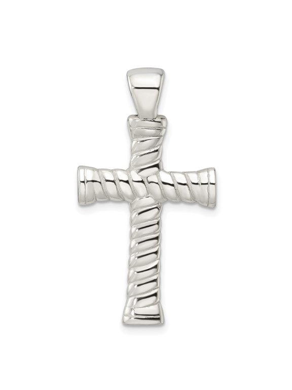Fine Jewelry 925 Sterling Silver Twisted Hollow Large Latin Cross Pendant for Women(L-37mm, W-19.95mm)