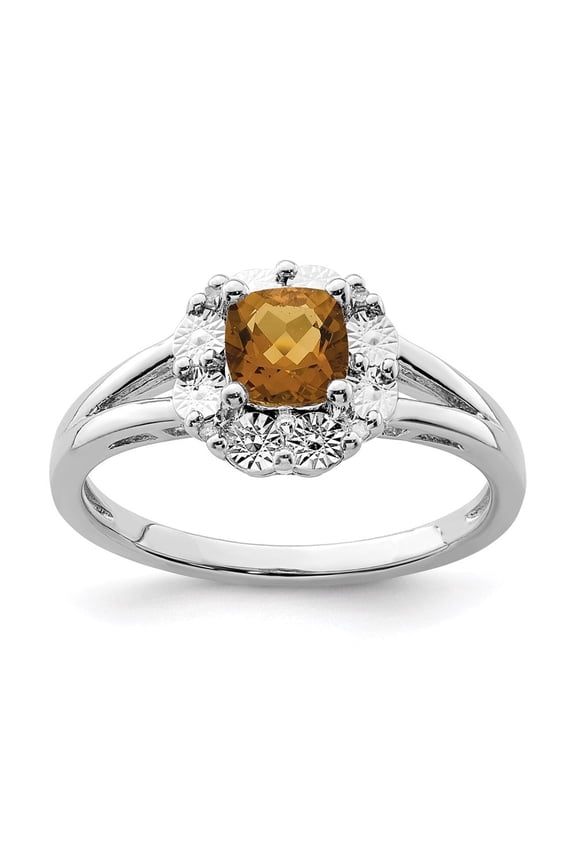 Fine Jewelry 925 Sterling Silver Whiskey Quartz Diamond Engagement Ring Size 6 for Women