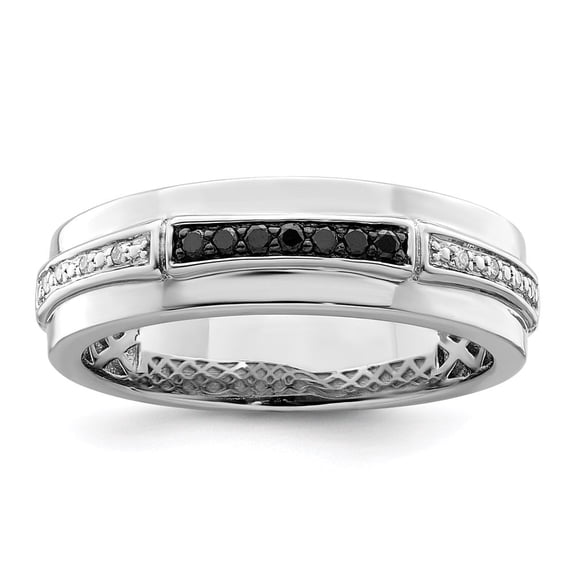 Auriga Fine Jewelry 925 Sterling Silver White and Black Diamond Ring Size 9 for Men