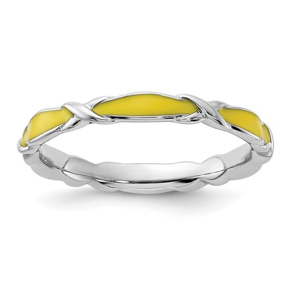 Auriga Fine Jewelry 925 Sterling Silver Yellow Enameled Ring for Women Size- 10