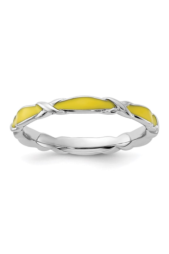 Fine Jewelry 925 Sterling Silver Yellow Enameled Ring for Women Size 6