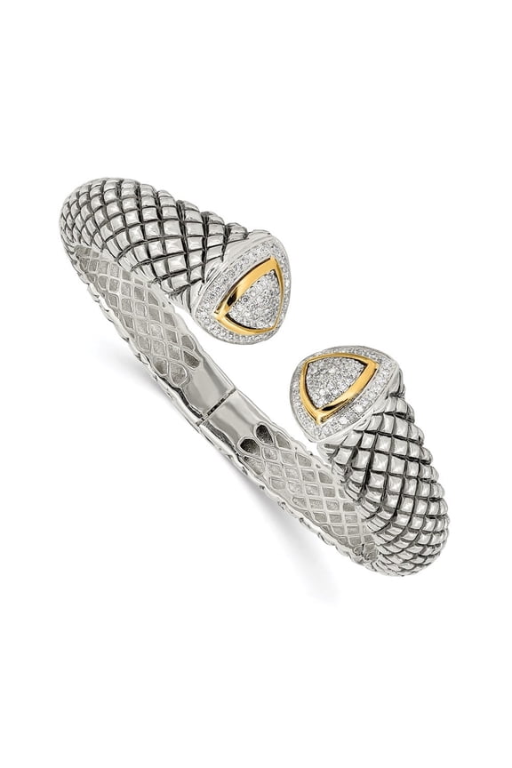 Fine Jewelry 925 Sterling Silver Yellow Gold Diamond Hinged Cuff Bracelet for Women