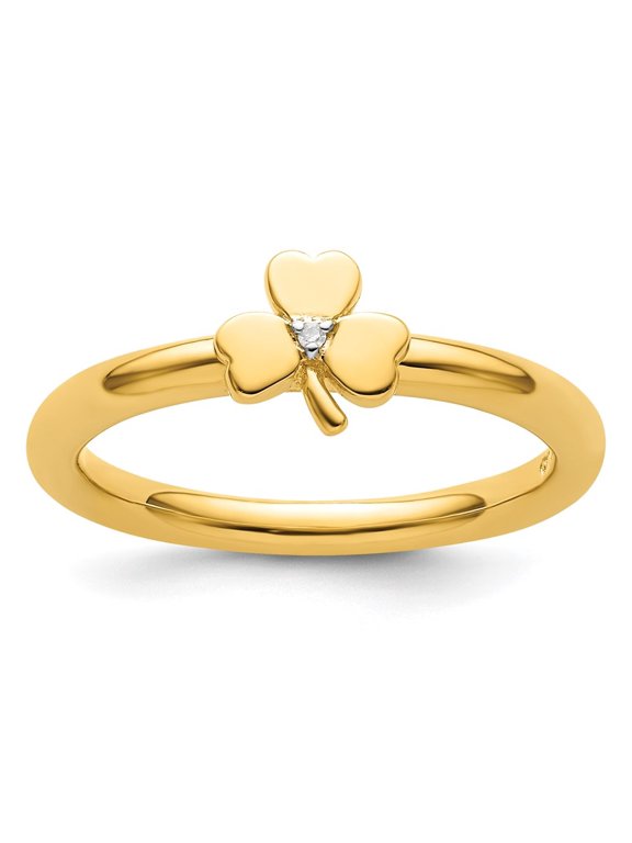 Fine Jewelry 925 Sterling Silver Yellow-plated Diamond Clover Ring for Women Size 10