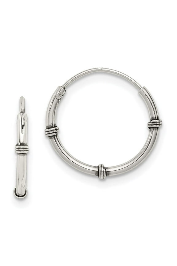 Fine Jewelry 925 Sterling Silver and Antiqued Endless Hoop Earrings for Women (L- 15mm, W- 15mm)