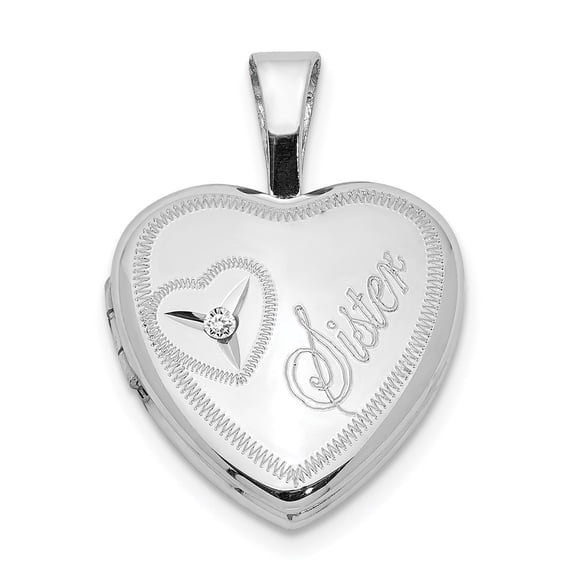 Auriga Fine Jewelry 925 Sterling Silver and Diamond Sister Heart 12mm Heart Locket (L - 0.7inch, W - 12.45inch) for Women