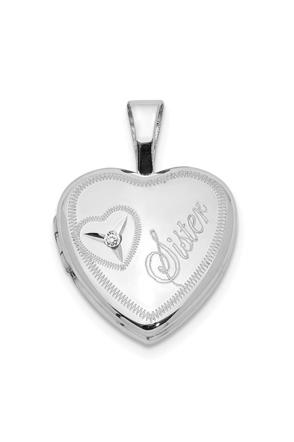 Fine Jewelry 925 Sterling Silver and Diamond Sister Heart 12mm Heart Locket (L - 0.7inch, W - 12.45inch) for Women
