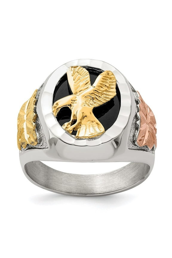 Fine Jewelry 925 Sterling Silver and Gold Antiqued Eagle Cocktail Ring Size 9 for Women