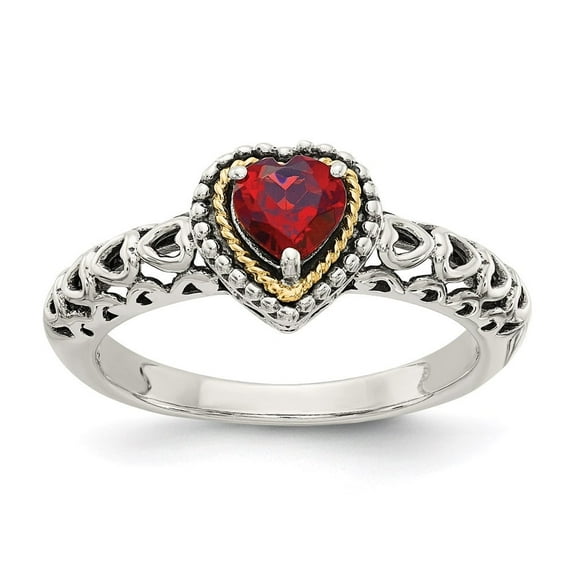 Auriga Fine Jewelry 925 Sterling Silver and Gold Garnet Heart Ring Size 6 for Women