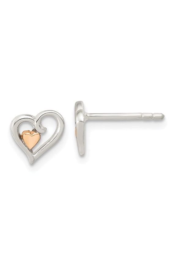 Fine Jewelry 925 Sterling Silver and Rose-tone Open Heart Stud Earrings Valentine's Day Gift for Women