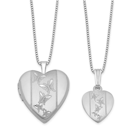 Auriga Fine Jewelry 925 Sterling Silver and Satin Butterfly Heart Locket Necklace Set 18" for Women