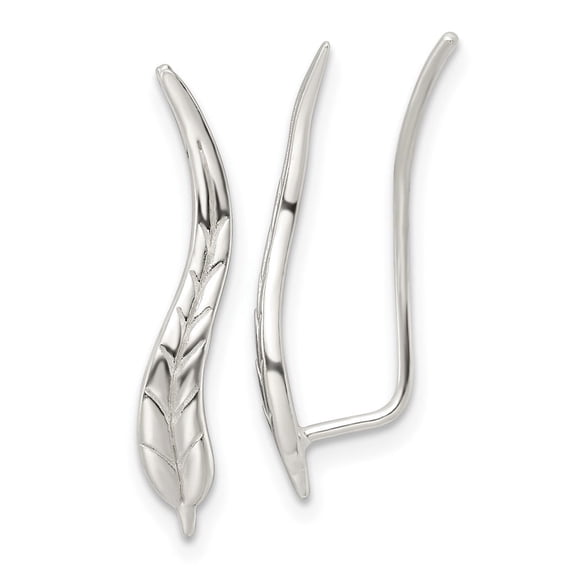 Auriga Fine Jewelry 925 Sterling Silver and Textured Wavy Leaf Climber Earrings for Women