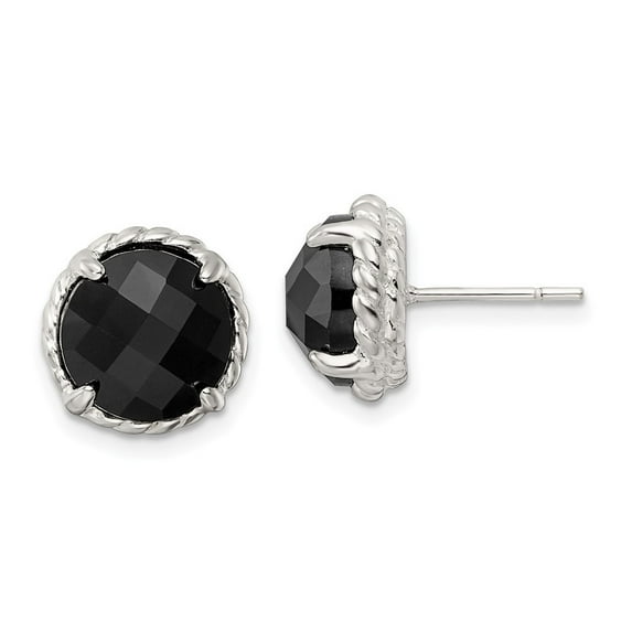 Auriga Fine Jewelry 925 Sterling Silver and Twisted Edge Round Onyx Post Stud Earrings for Women