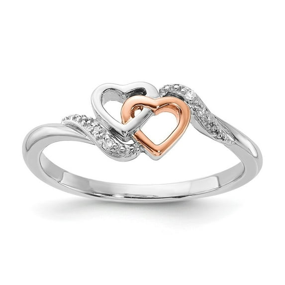 Auriga Fine Jewelry 925 Sterling Silver with 10K Rose Accent Diamond Double Heart Ring Size 6for Women
