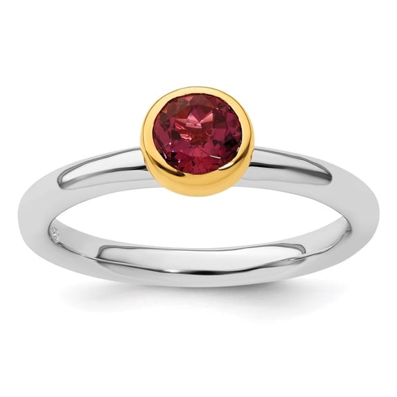 Auriga Fine Jewelry 925 Sterling Silver w/Gold-plate Pink Tourmaline Ring for Women Size 6