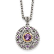 Auriga Fine Jewelry 925 Sterling Silver with 14K Accent Round Amethyst Necklace for Women 18