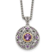 Auriga Fine Jewelry 925 Sterling Silver with 14K Accent Round Amethyst Necklace for Women 18"