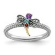 Auriga Fine Jewelry 925 Sterling Silver with 14K Gemstone with Diamond Dragonfly Ring for Women Size 10