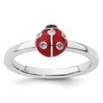 thumbnail image 1 of Auriga Fine Jewelry 925 Sterling Silver with 14K Red /Black Enamel Ladybug w/Diamond Ring for Women Size 9, 1 of 6