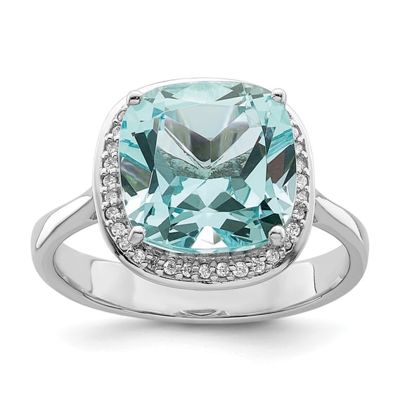Auriga Fine Jewelry 925 Sterling Silver with 14K Rh-plated Light Blue Crystal CZ Halo Ring Size 6 for Women