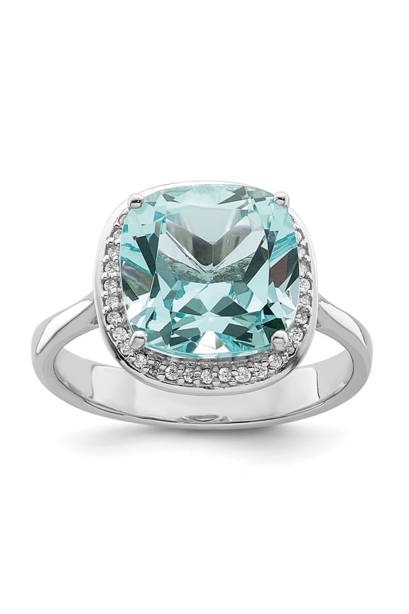 Fine Jewelry 925 Sterling Silver with 14K Rh-plated Light Blue Crystal CZ Halo Ring Size 6 for Women