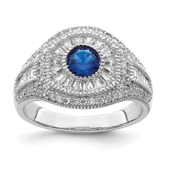 Auriga Fine Jewelry 925 Sterling Silver with 14K Rh-plated Polished Blue & White CZ Ring Size 6 for Women