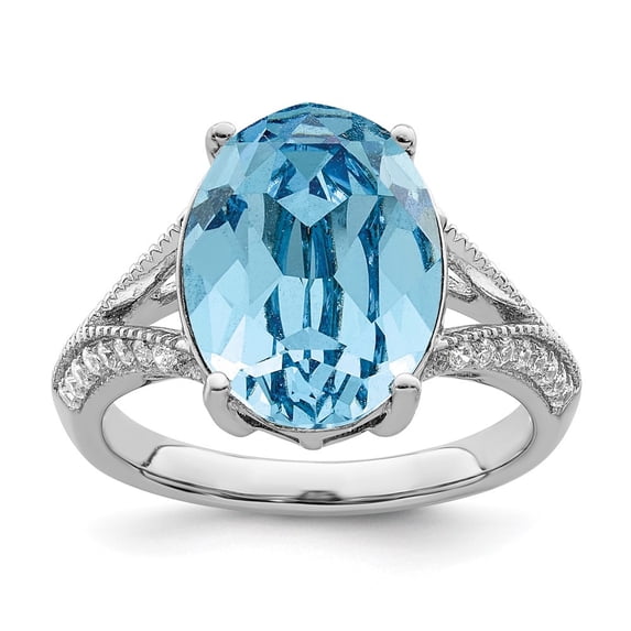 Auriga Fine Jewelry 925 Sterling Silver with 14K Rh-plated Polished CZ & Blue Crystal Ring Size 6 for Women