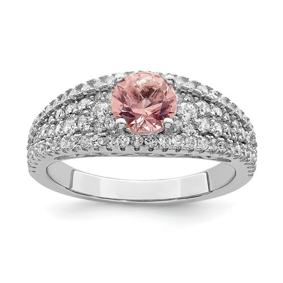 Auriga Fine Jewelry 925 Sterling Silver with 14K Rhodium-plated CZ and Pink Glass Fancy Ring Size 6 for Women