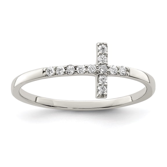 Auriga Fine Jewelry 925 Sterling Silver with Cubic Zirconia Sideways Cross Ring Size 7 for Women