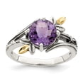 thumbnail image 1 of Auriga Fine Jewelry 925 Sterling Silver with Gold Leaves Round 1.65mm Amethyst Ring Size 6 for Women, 1 of 7