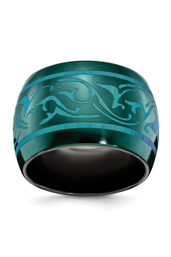 Fine Jewelry Black Ti Anodized Teal Domed Men's Band Size 10