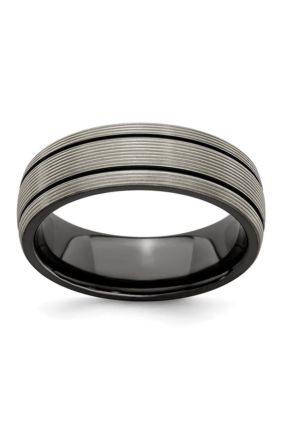 Fine Jewelry Black Ti Grooves and Textured Lines 7mm Men's Band Size 10