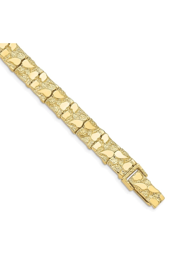 Fine Jewelry Father's Day Gift 10K Yellow Gold 10.0mm Nugget Bracelet 7 inch for Men