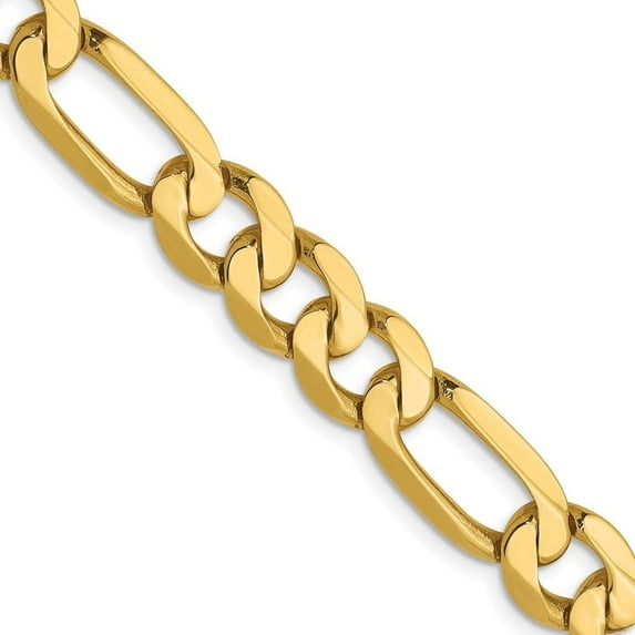 Auriga Fine Jewelry 14K Yellow Gold 7.5 mm Flat Figaro Chain Necklace for Men 24"
