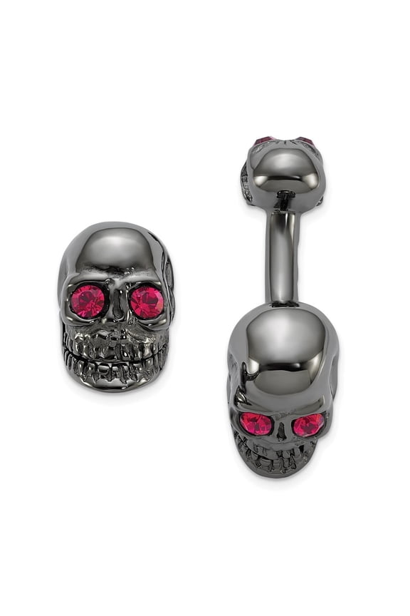 Fine Jewelry 925 Sterling Silver Ruthenium Plated Crystal Movable Skull Cufflinks for Men