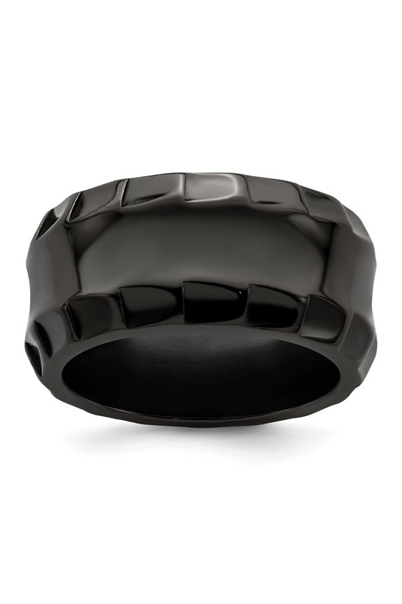 Fine Jewelry Men's Black Ti Faceted Edges Polished 12mm Ring Size 10.5