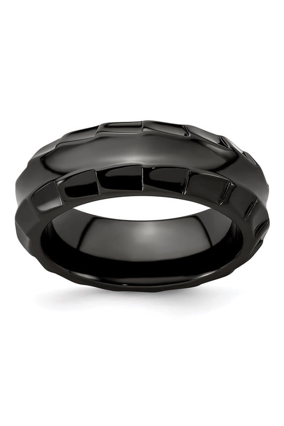 Fine Jewelry Men's Titanium Black Ti Polished Faceted Edges 8mm Ring Size 12.5