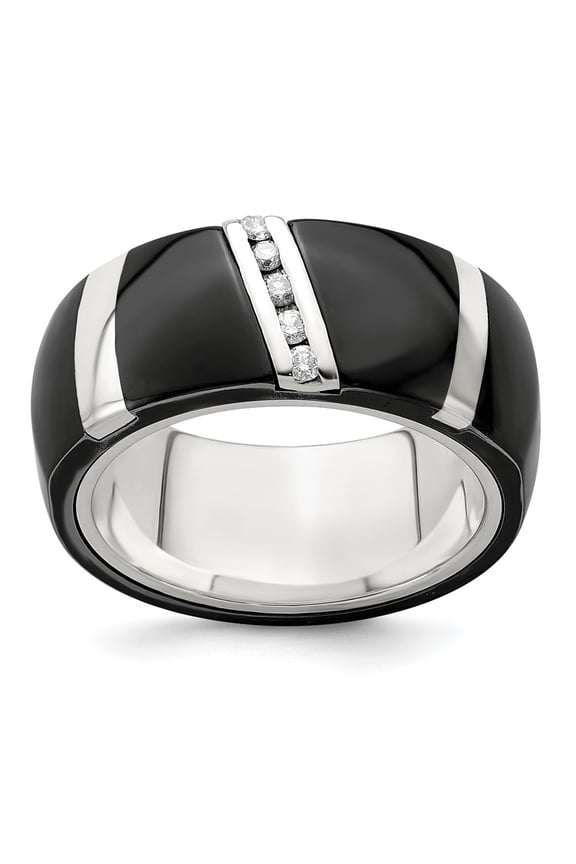 Fine Jewelry Men's Titanium Black Ti & Sterling Silver .10ctw Diamond 10mm Ring Size 8