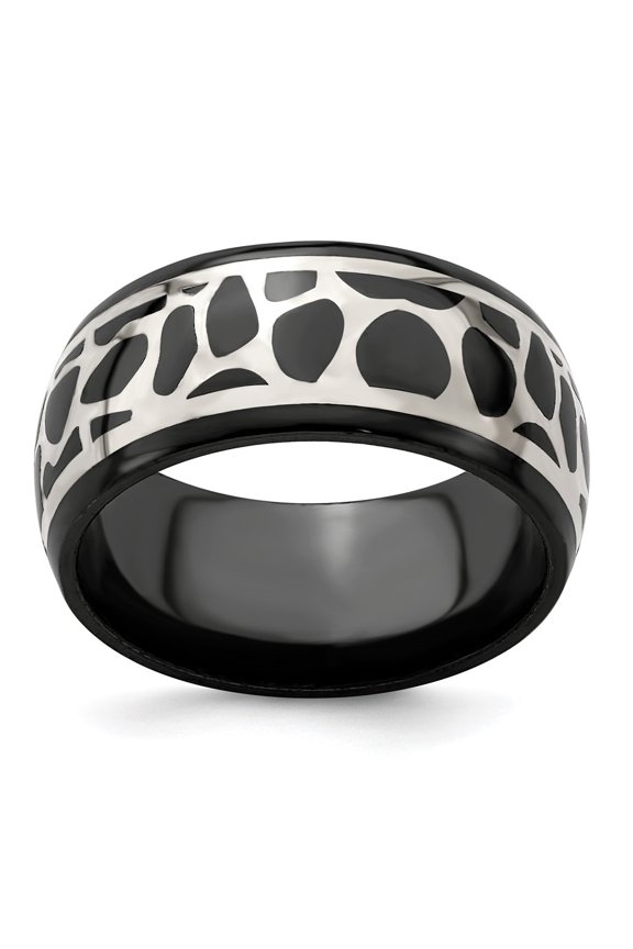 Fine Jewelry Men's Titanium Black Ti & Sterling Silver Polished Cobblestone Ring Size 10