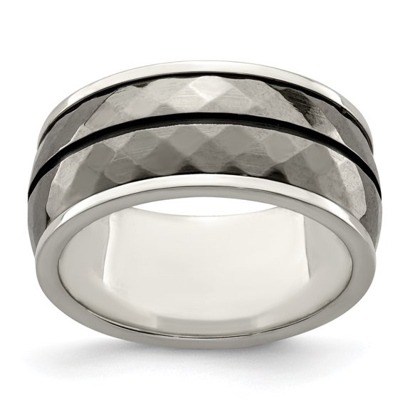 Auriga Fine Jewelry Men's Titanium Black Ti and Sterling Silver Inlay Black Stripe Ring Size 9.5