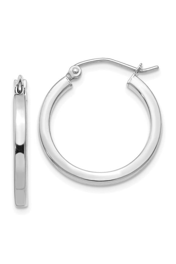 Fine Jewelry 10K White Gold 2mm Square Tube Hoop Earrings for Women (L-20mm ; W-2mm)