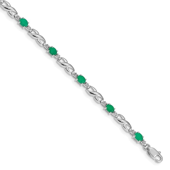 Auriga Fine Jewelry 10K White Gold Diamond and Emerald Bracelet 7" for Women