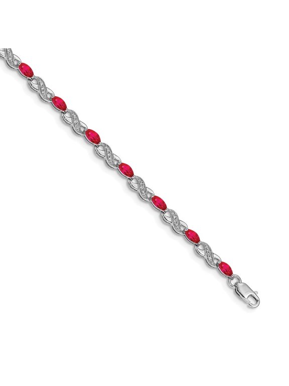 Fine Jewelry 10K White Gold Diamond and Ruby Infinity Bracelet 7" for Women
