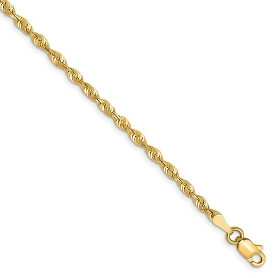 Auriga Fine Jewelry 10K Yellow Gold 2.5mm Diamond-Cut Lightweight Rope 7" Chain Bracelet for Women