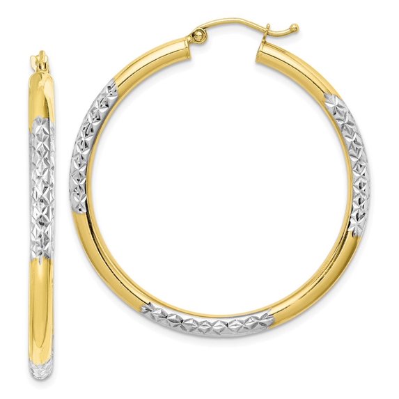 Auriga Fine Jewelry 10K Yellow Gold and Rhodium Diamond-cut 3mm Hoop Earrings for Women