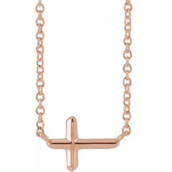 Auriga Fine Jewelry Mother's Day Gift 14k Rose Gold Sideways Cross 15" Necklace for Women