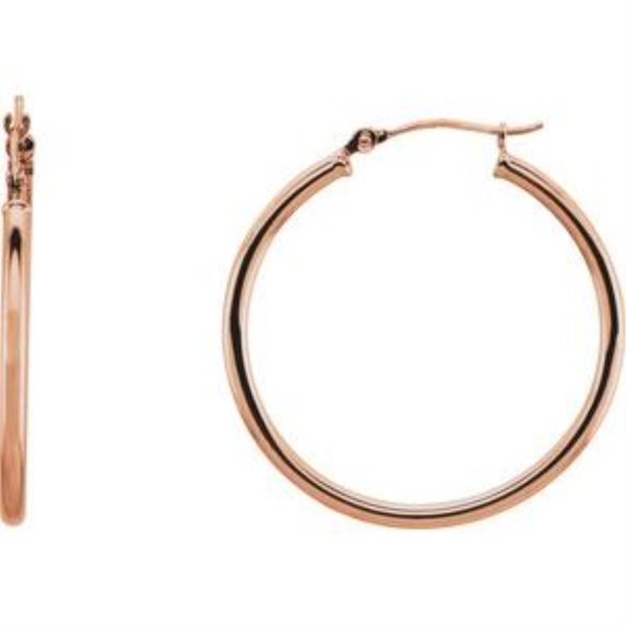 Auriga Fine Jewelry 14k Rose Gold Tube 30 mm Hoop Earrings for Women