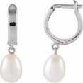 thumbnail image 1 of Auriga Fine Jewelry 14k White Gold FWC White Pearl Hoop Earrings for Women, 1 of 4