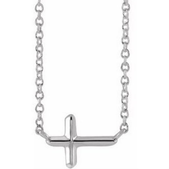 Auriga Fine Jewelry Mother's Day Gift 14k White Gold Sideways Cross 18" Necklace for Women
