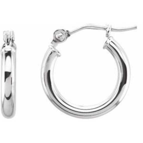 Auriga Fine Jewelry 14k White Gold Tube 13 mm Hoop Earrings for Women